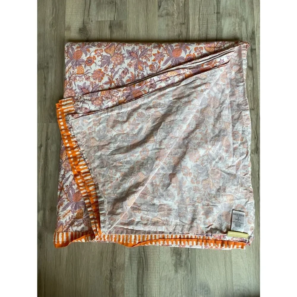 Pottery Barn Cream-Orange and Mauve Floral Print Full Sheet Set